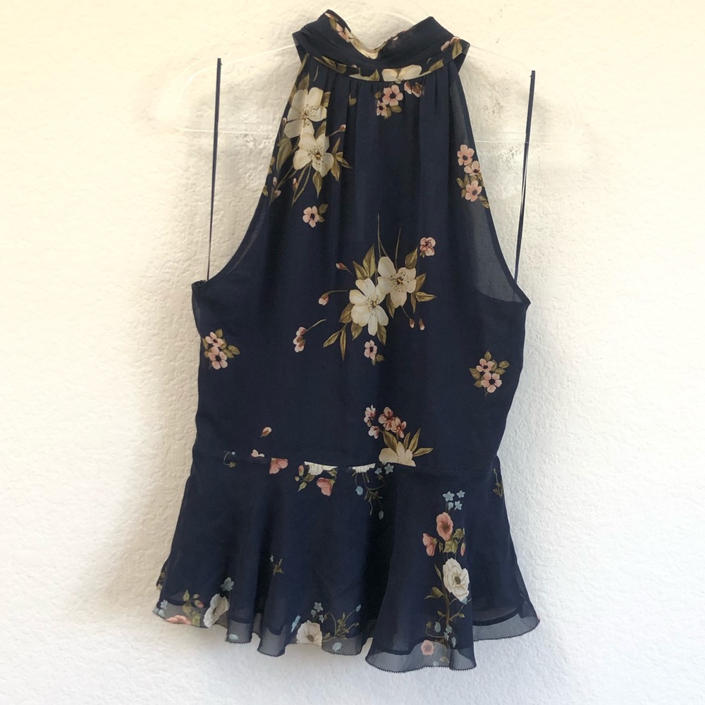 Joie Abbigayl Floral Silk Blouse Navy Top Sz 12 - Picture 2 of 7
